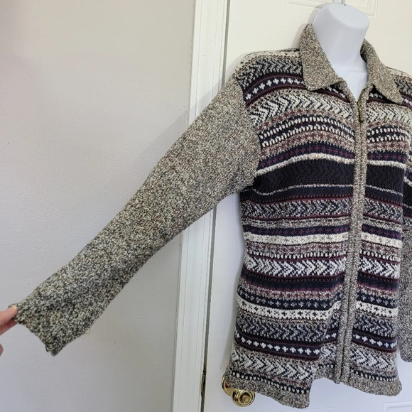 Le Moda Vintage Full Zip Collared Faire Isle Nordic Marled Wool Blend Sweater M - Picture 6 of 11